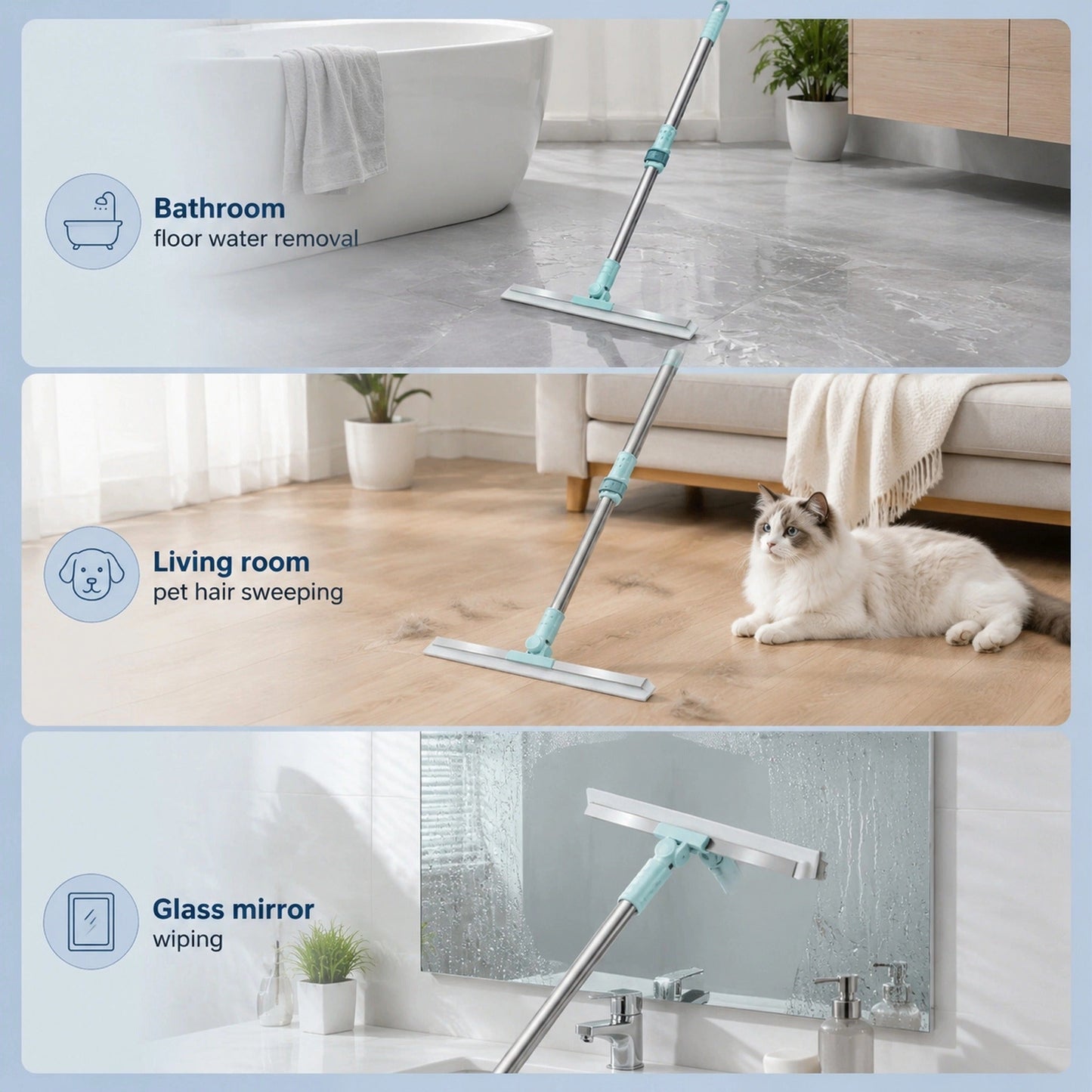 🏆 Last Day Special Price £9.99 ! 🧹Multi-Surface Floor & Bathroom Squeegee – Flexible Edge Cleaner for Water, Dust & Pet Hair 🐶