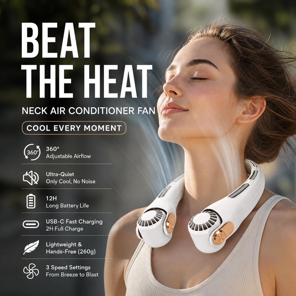 🥳2026 HOT SALE🥳💞50K+ SOLD!🍃💨 50% OFF! Neck Air Conditioner Fan – Ultra‑quiet, 360° rotating, 3 speeds. Hands‑free cooling, long battery. Summer essential! 😎🌬️