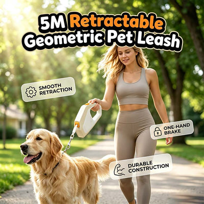 Geometric Retractable Pet Leash with One-Button Lock